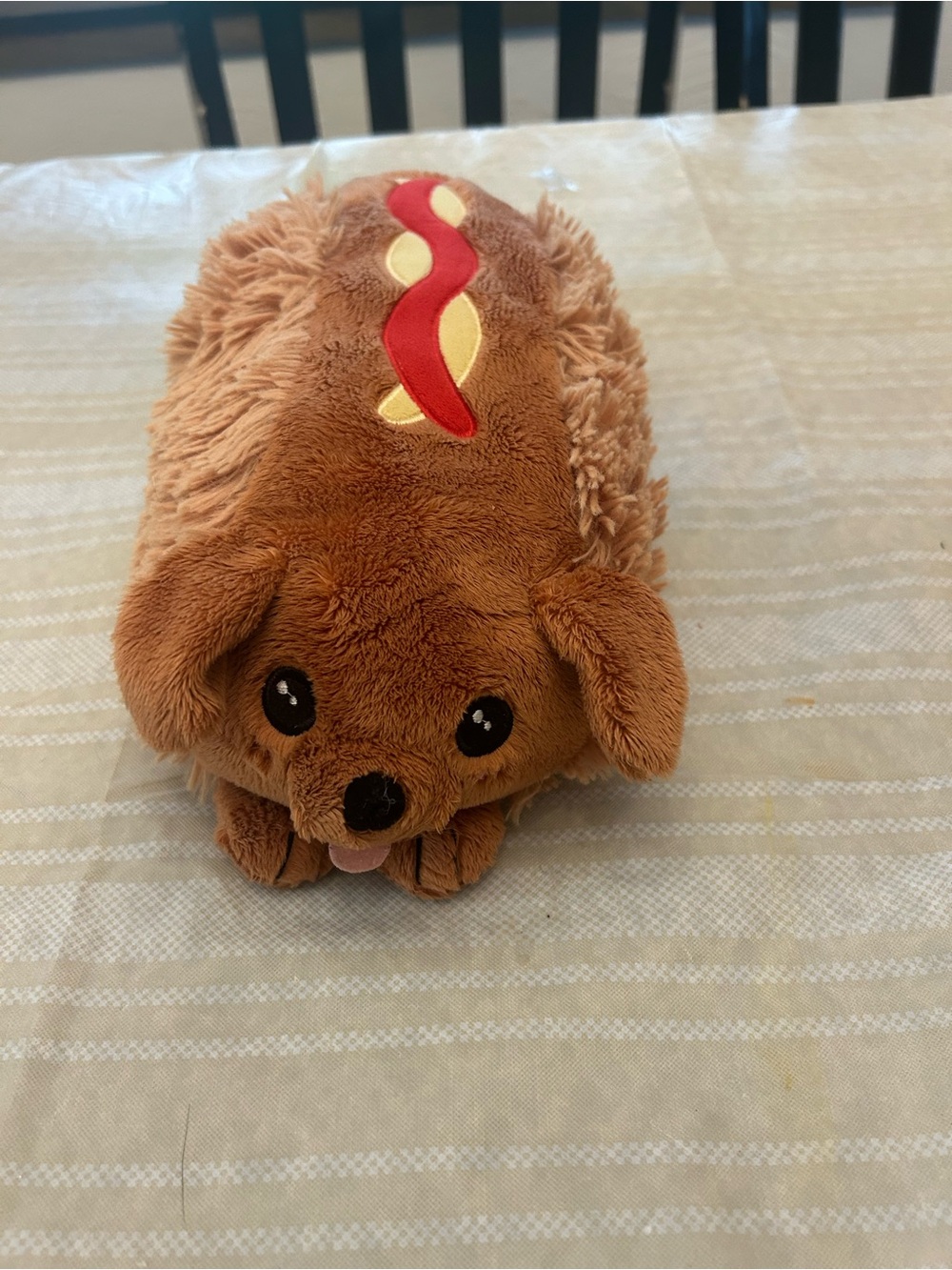 Plush Hot Dog Dachshund Stuffed Animal - Brown with Red & Yellow Topping